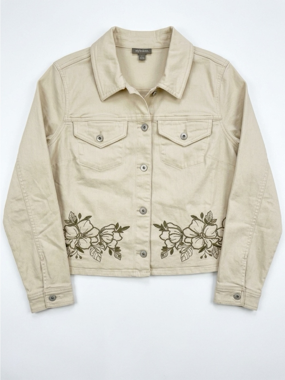 Style & Co. Beige Embroidered Denim Jacket